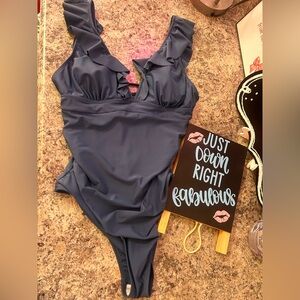 Navy Blue One-Piece Cutout Swimsuit